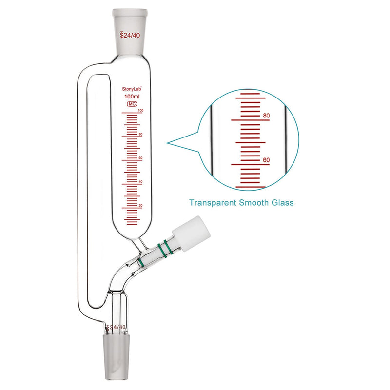 stonylab Graduierter Druckausgleichs Zusatztrichter, Borosilikatglas Tropftrichter mit 24/40 Gelenk