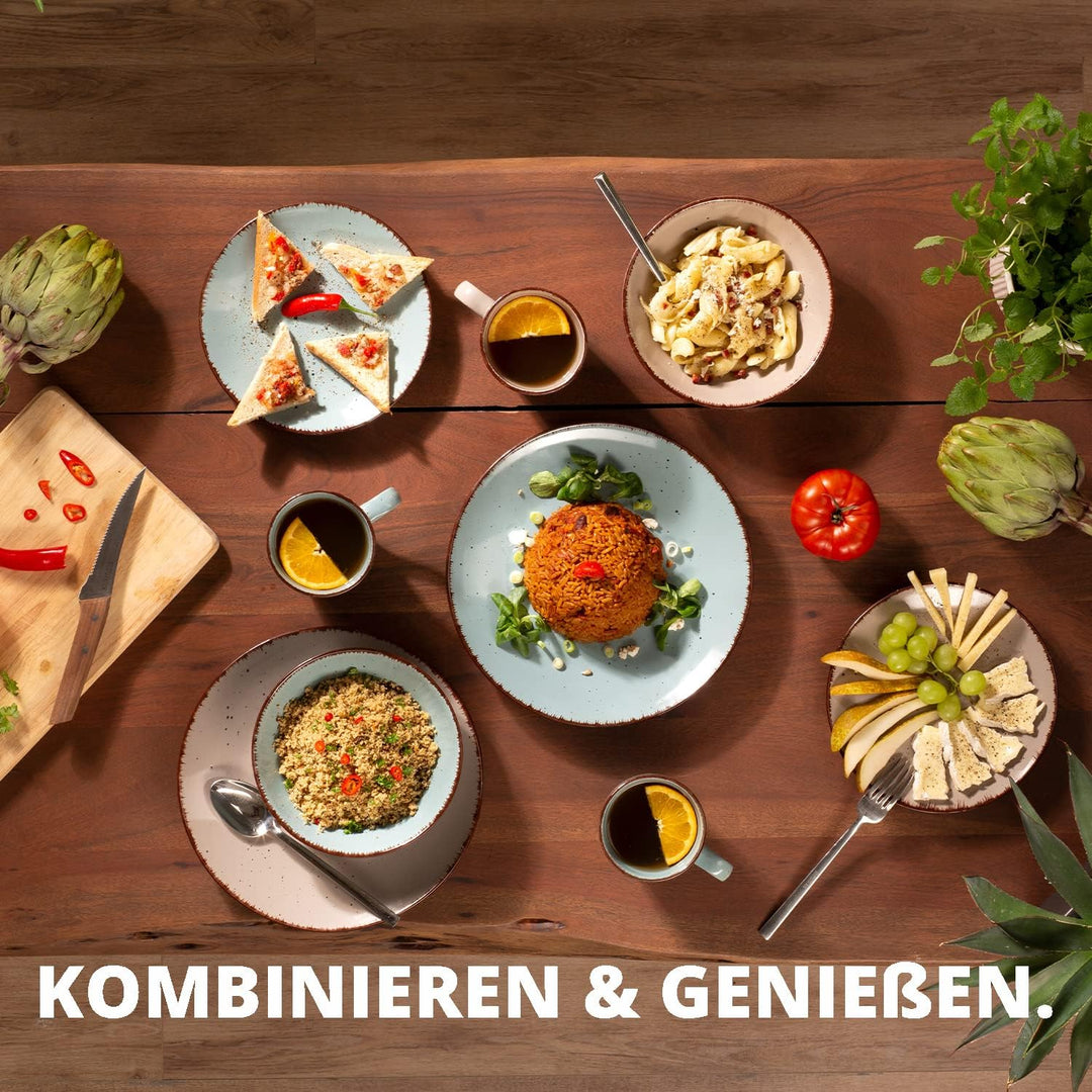 Peill+Putzler Germany | Kombiservice 16-teilig | Geschirrset aus Feinsteinzeug handbemalt jedes Teil