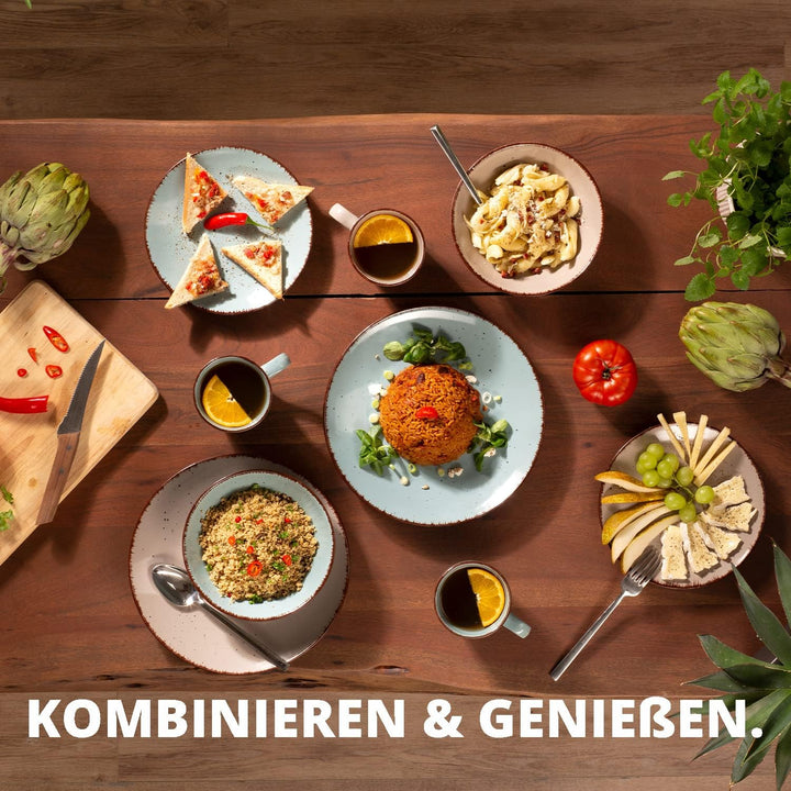 Peill+Putzler Germany | Kombiservice 16-teilig | Geschirrset aus Feinsteinzeug handbemalt jedes Teil