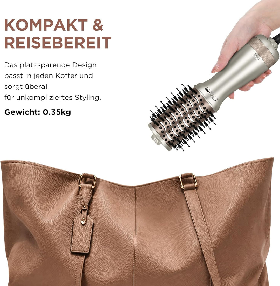 Mini Reise-Warmluftbürste, PARWIN PRO BEAUTY Ovale Föhnbürste mit automatischer Doppelspannung 110–2