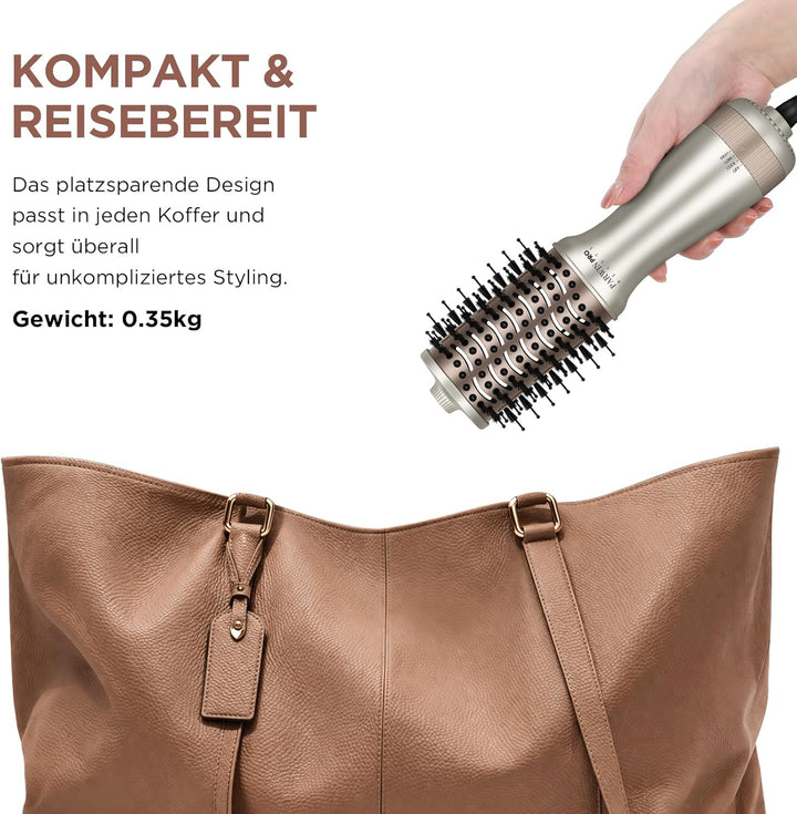 Mini Reise-Warmluftbürste, PARWIN PRO BEAUTY Ovale Föhnbürste mit automatischer Doppelspannung 110–2