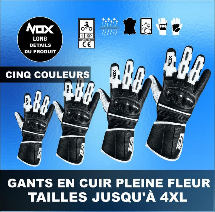 TLA NOX Leder-Motorradhandschuhe mit CE-geprüftem Knöchelschutz, Grössen bis 4XL für Männer und Frau