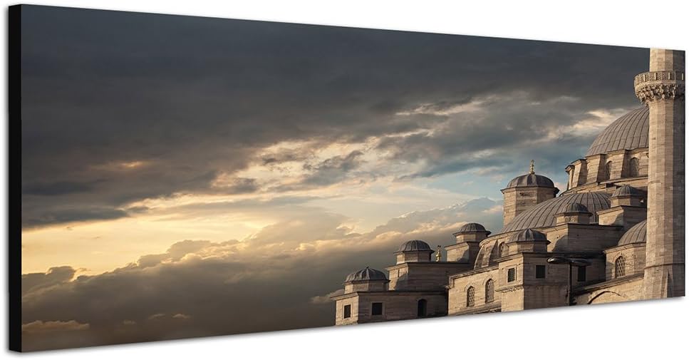 Paul Sinus Art Panoramabild auf Leinwand und Keilrahmen 150x50cm Istanbul Moschee Wolken Sonnenunter