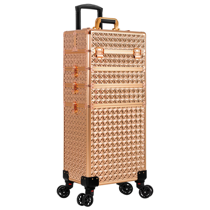 Arous 5-in-1 Profi-Kosmetikkoffer, Aluminium, mit 360° drehbaren Rädern Gold, Gold