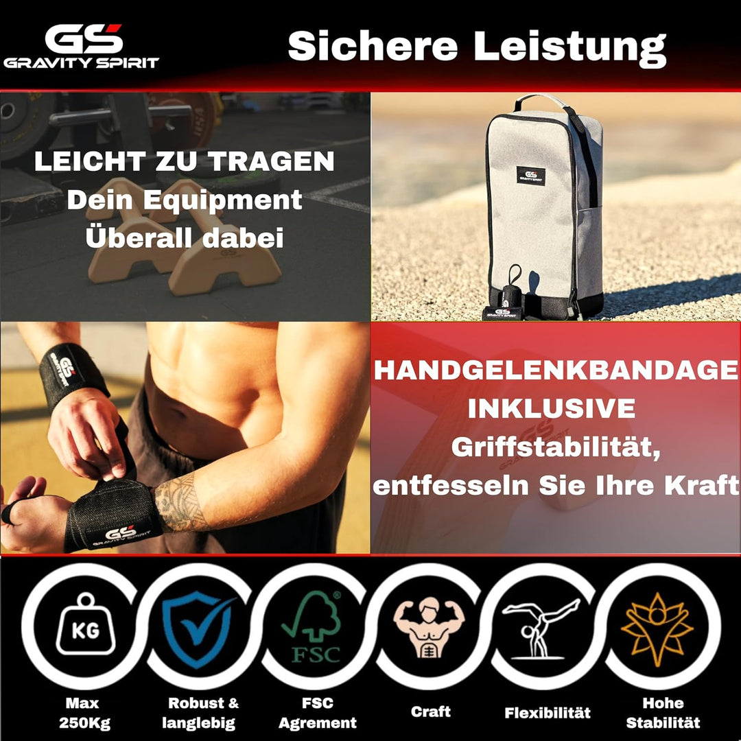 Parallettes aus Holz – Liegestützgriffe für Calisthenics & Handstand – Rutschfeste Griffe mit Tasche