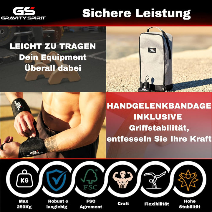 Parallettes aus Holz – Liegestützgriffe für Calisthenics & Handstand – Rutschfeste Griffe mit Tasche