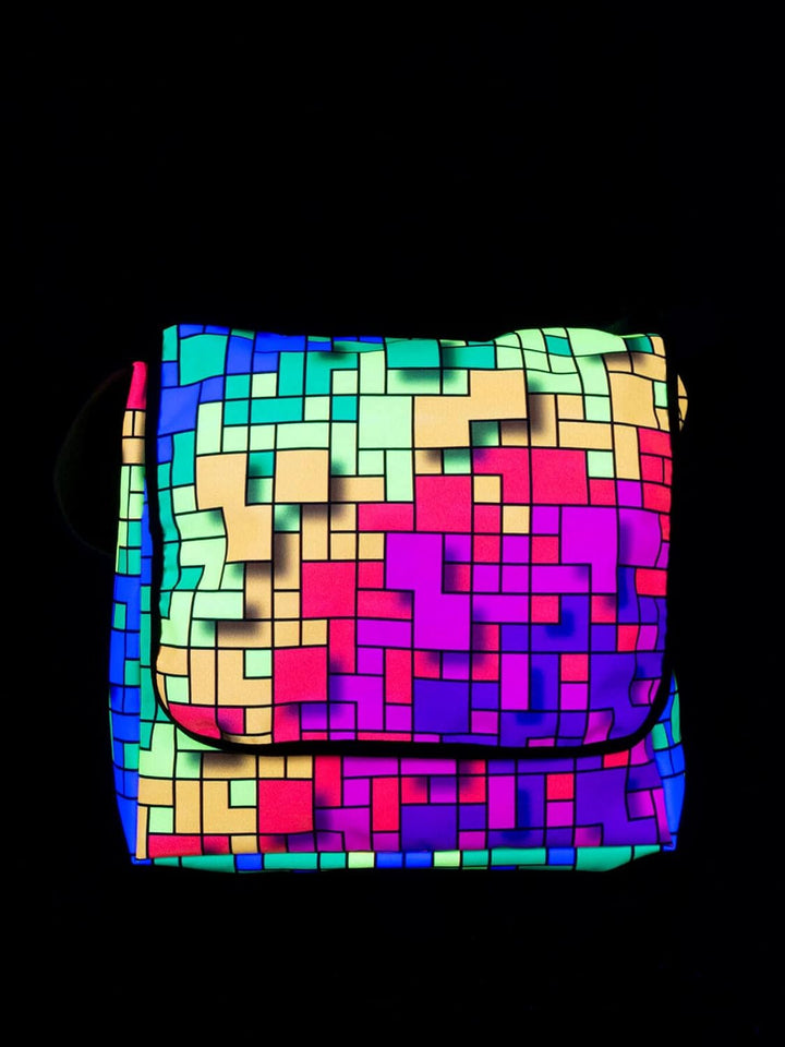 PSYWORK Schwarzlicht Umhänge Tragetasche Neon Fancy Rainbow Pixel Neon UV-aktiv wasserabweisend