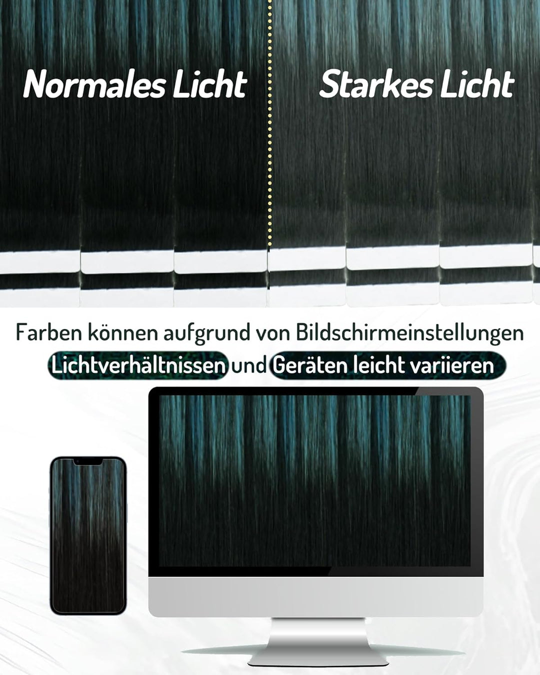 RUNATURE Extensions Echthaar Tape Schwarz Ombre Grun 55cm 20pcs Bunt Haarverlangerung Invisible Haar