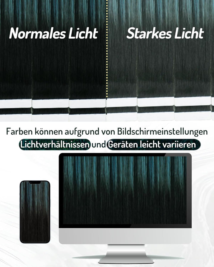 RUNATURE Extensions Echthaar Tape Schwarz Ombre Grun 55cm 20pcs Bunt Haarverlangerung Invisible Haar