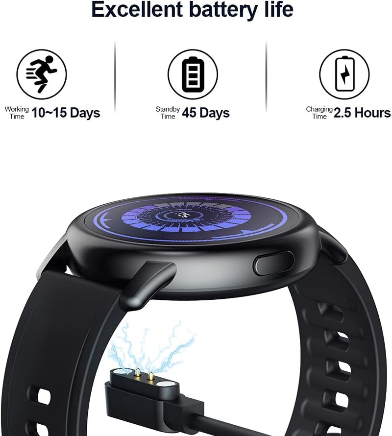 Cillso Smartwatch, Runde Bluetooth Smartwatch Herren Damen Fitnessuhr 1,3“ Touchdisplay mit Pulsmess