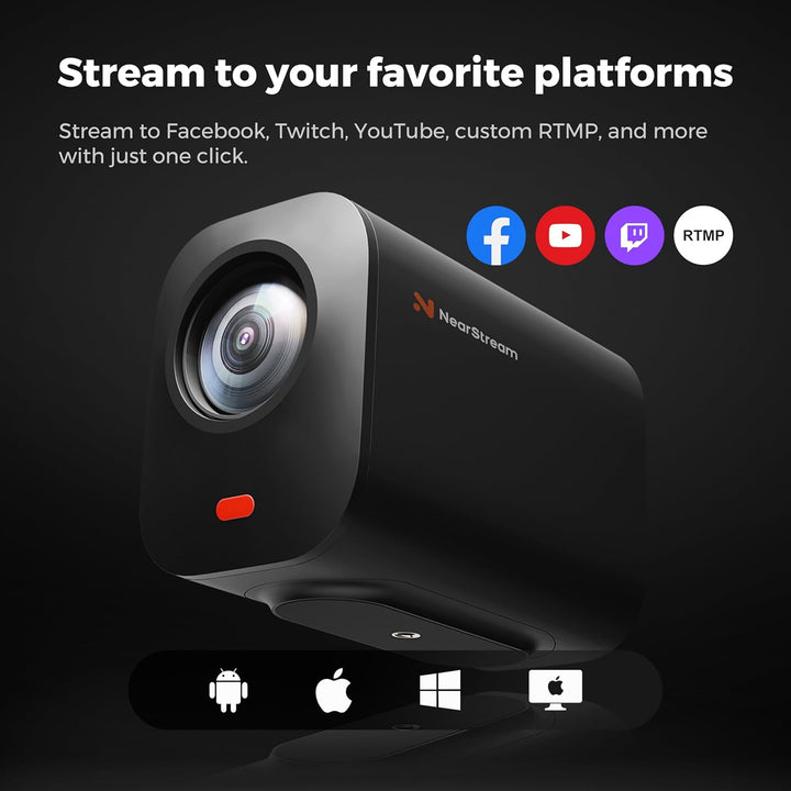 NearStream Wireless Streaming Kamera VM33, 2K StreamCam mit 40X Hybrid Zoom, 8-Mikrofone zur Rauschu