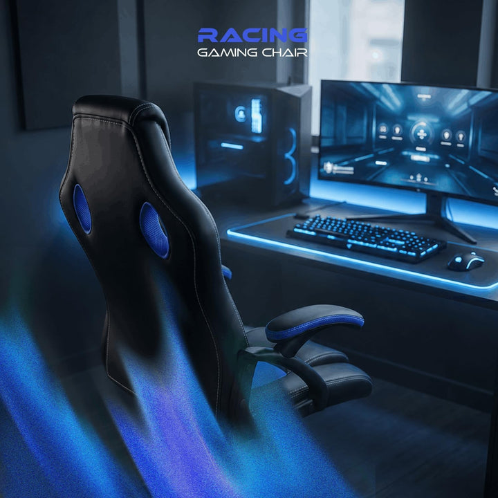 Gamer Stuhl Gaming Schreibtischstuhl Chefsessel Bürostuhl Ergonomisch, Blau, 9 Farbvarianten, gepols