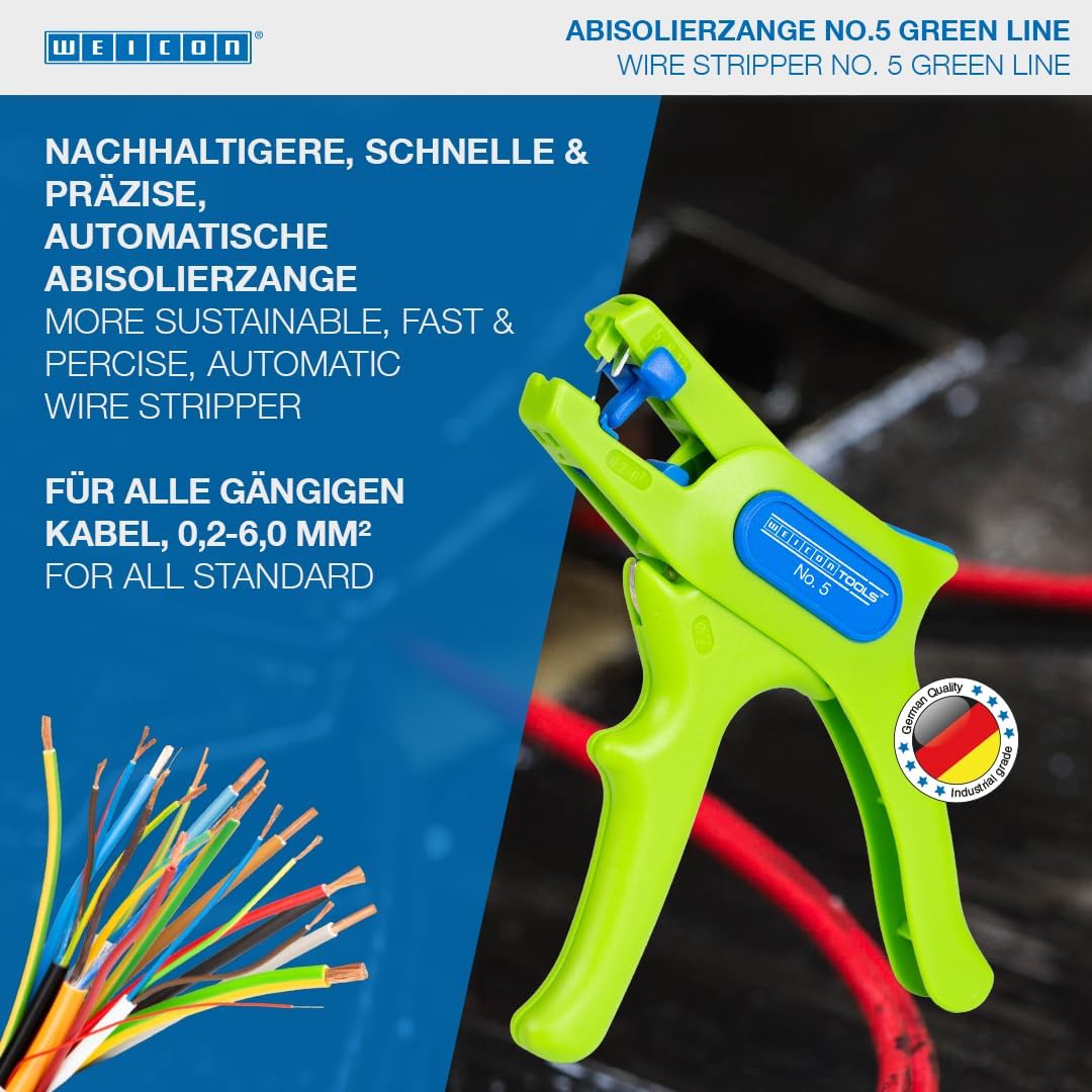 WEICON TOOLS Abisolierzange No. 5 Green Line | Nachhaltige Rohstoffe | Automatische Abisolierzange v