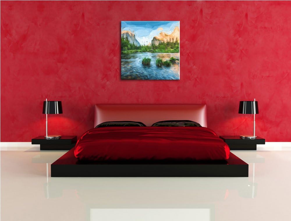 Pixxprint Fluss in den Bergen als Leinwandbild/Grösse: 70x70 cm/Wandbild/Kunstdruck/fertig bespannt,