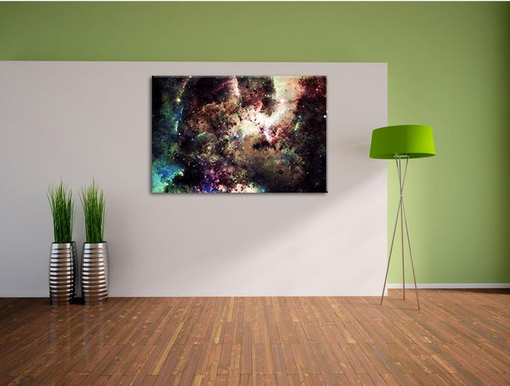 Pixxprint Bunte Nebelgalaxie und Sterne, Format: 100x70 auf Leinwand, 100x70