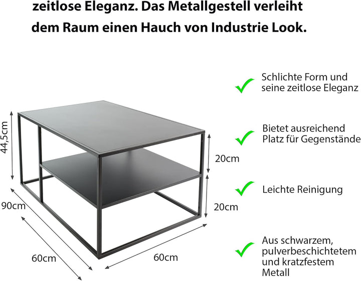 osoltus Cube Industrial Beistelltisch Couchtisch aus Metall schwarz 90x60x45 cm