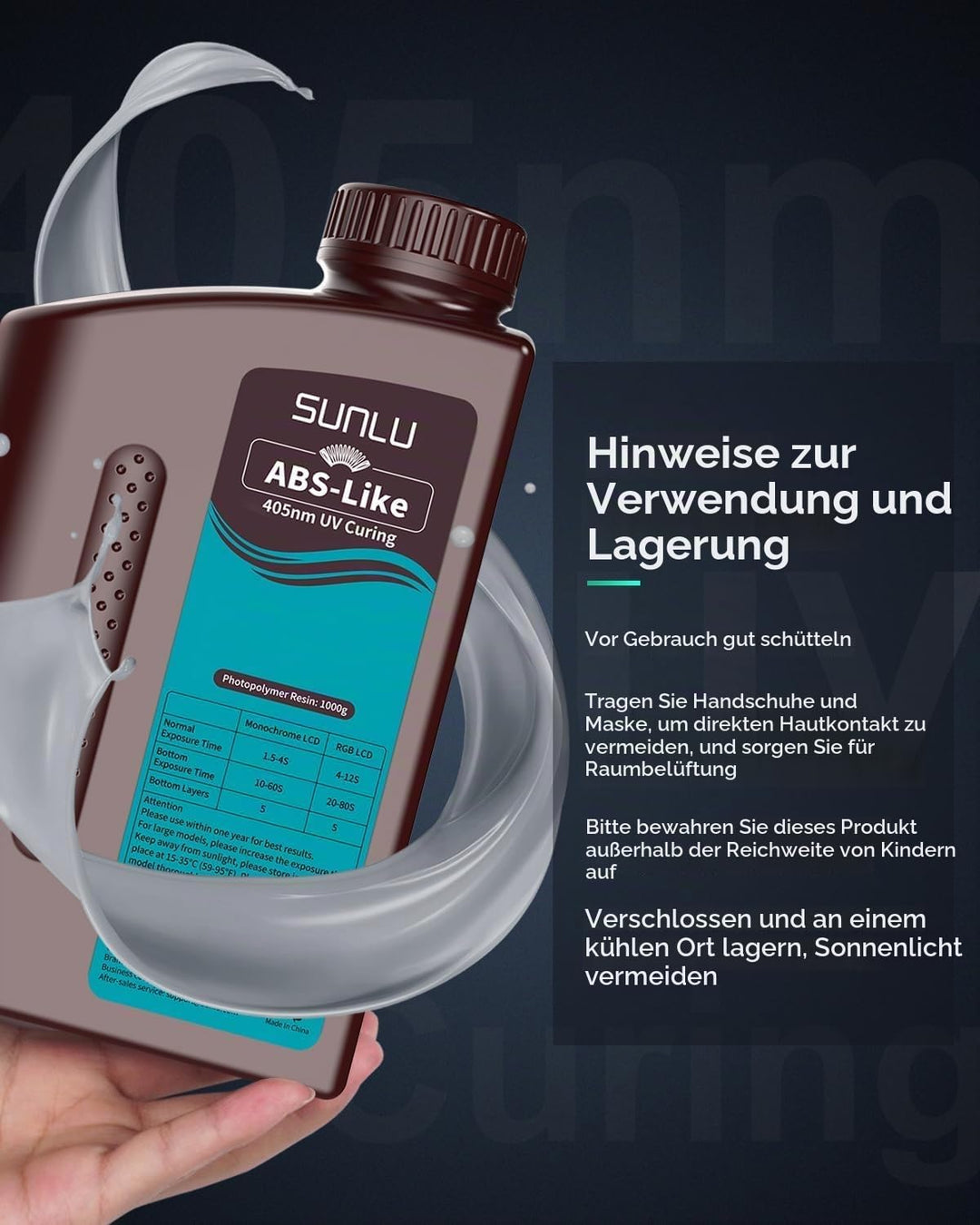 SUNLU ABS-Like 3D Drucker Resin 1KG, 405nm UV-härtendes Standard Photopolymer Schnellharz für den LC