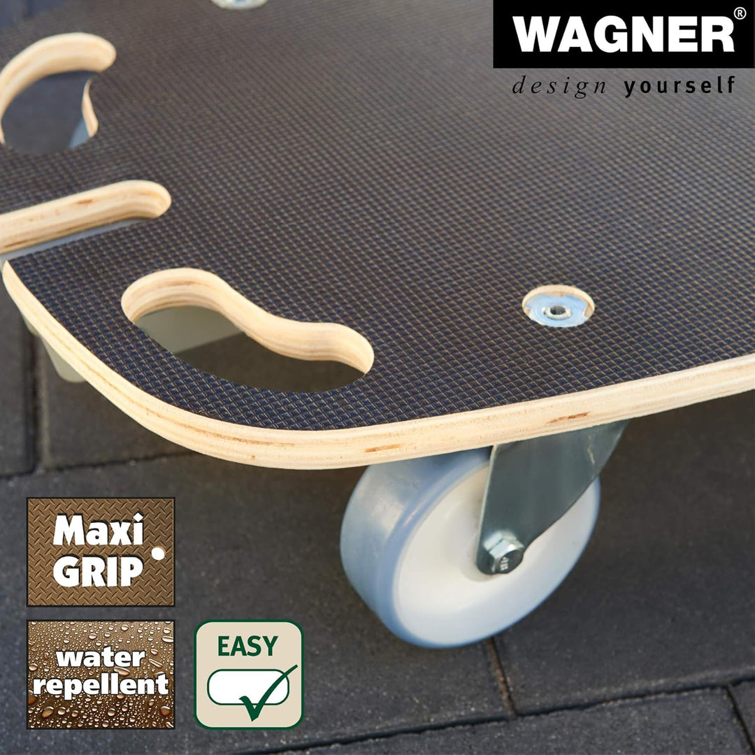 WAGNER Transportroller Transporthilfe 1187 I Schichtholz mit Grip I 80 x 40 x 14,5 cm, Tragkraft 300