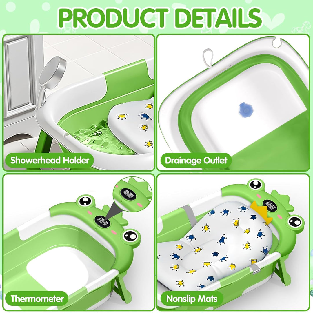 Baby Badewanne, Faltbar Baby Badewanne Mit Temperatursensor und Rutschfestem Badekissen, Baby Bathtu