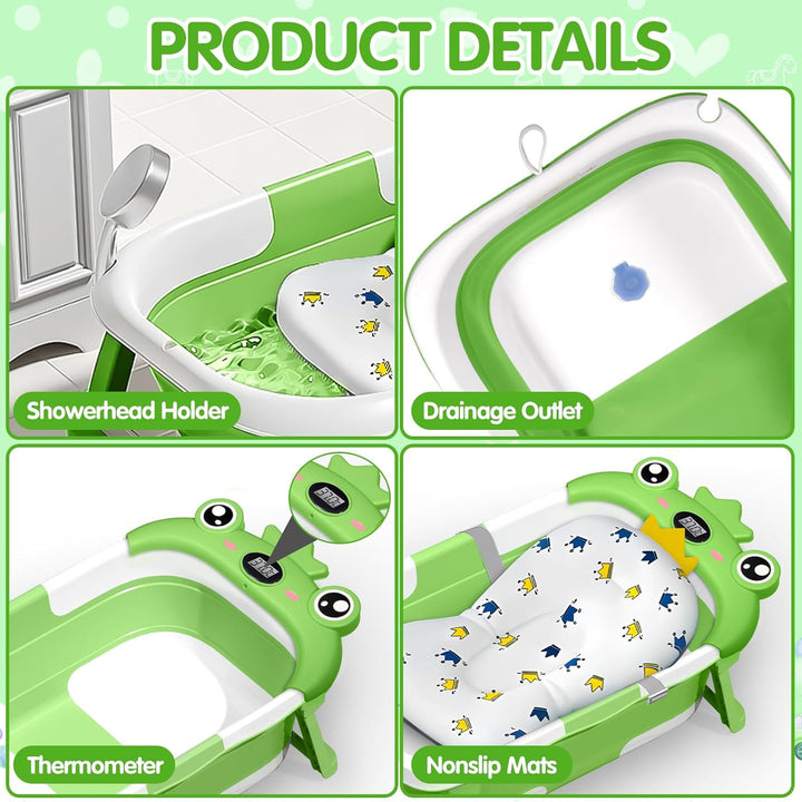 Baby Badewanne, Faltbar Baby Badewanne Mit Temperatursensor und Rutschfestem Badekissen, Baby Bathtu
