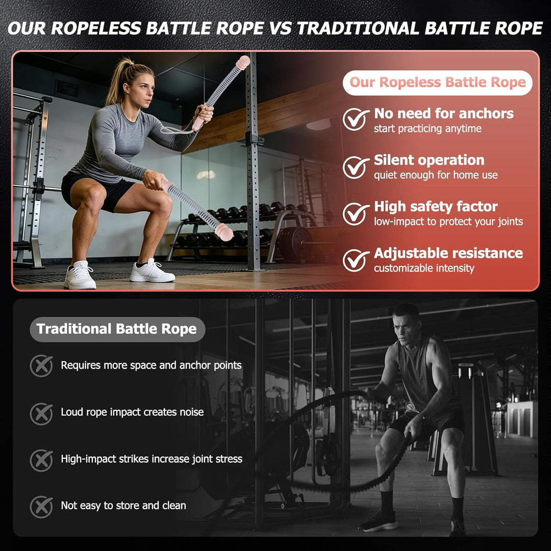 Verstellbare Battle Rope Ohne Seil ，Leise Gewichtete Seillose Kampfseile für Zuhause Gym,Mit Silikon