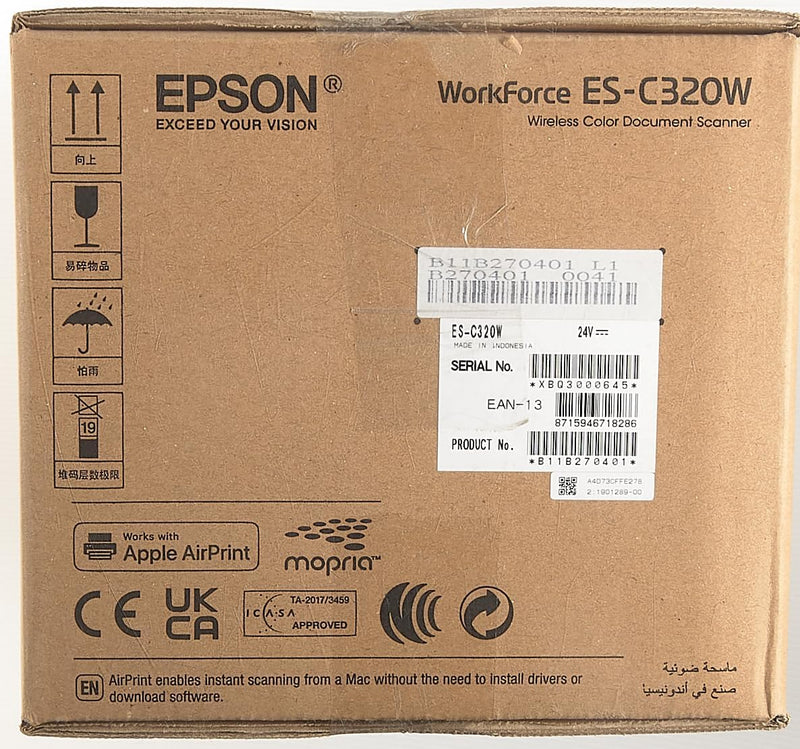 Epson Wi-Fi Scanner ES-C320W, kompakter A4 Business Scanner mit geringem Stromverbrauch, Duplex-Einz