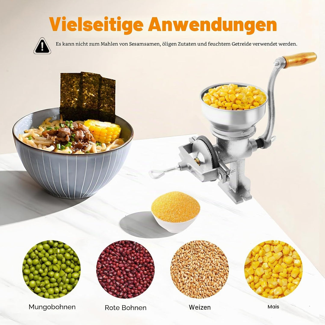 Manuelle Schleifmaschine Lebensmittelmühle Mühle von Getreide Bohnen Kaffee Nüssen Bohnen Weizen Mai