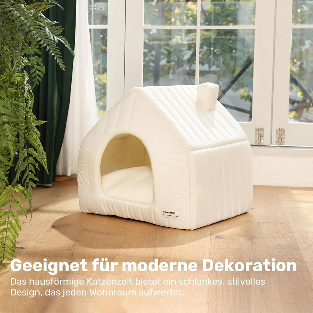 FUKUMARU Katzenbett grosse Katzen Katzenhöhle-43x43x45cm,Katzenhaus Indoor Mit abnehmbarem Katzenkis
