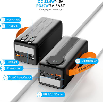 TOOSPON Powerbank 50000mAh mit Modischem und Einzigartigem Design, Schnellladefunktion für Handy, Ta