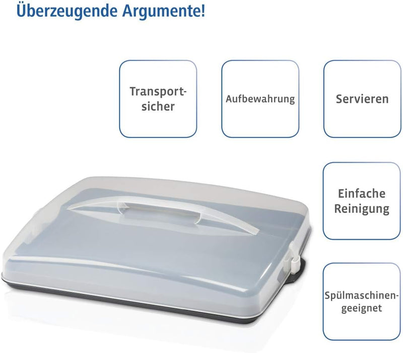 Xavax Kuchen Transportbox rechteckig (Kuchenbox für Blechkuchen, Kuchencontainer mit Deckel und Trag