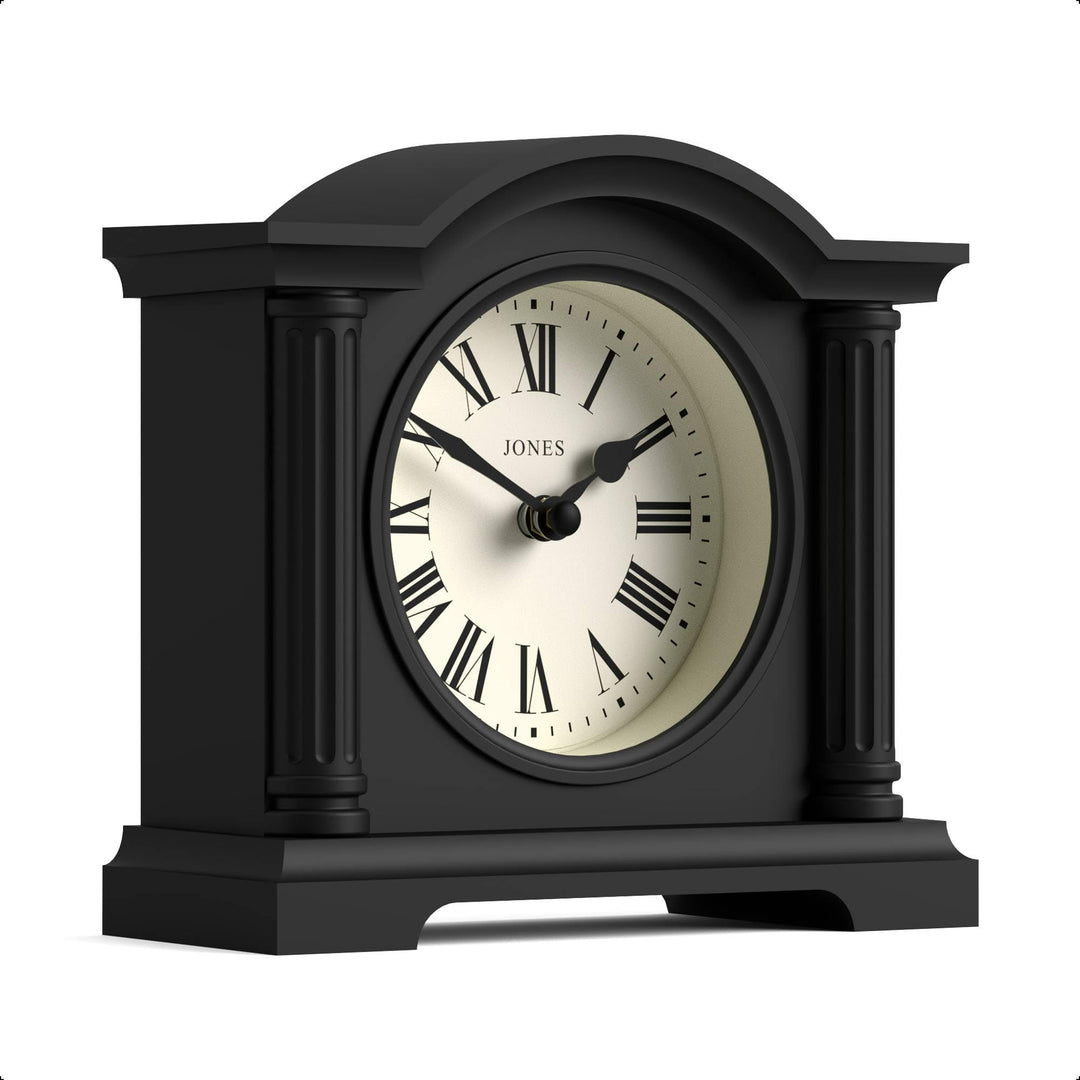 JONES CLOCKS® Kensington Kaminuhr | Klein Klassische Uhr mit gewölbtem Oberteil | Schwarz | Stilvoll