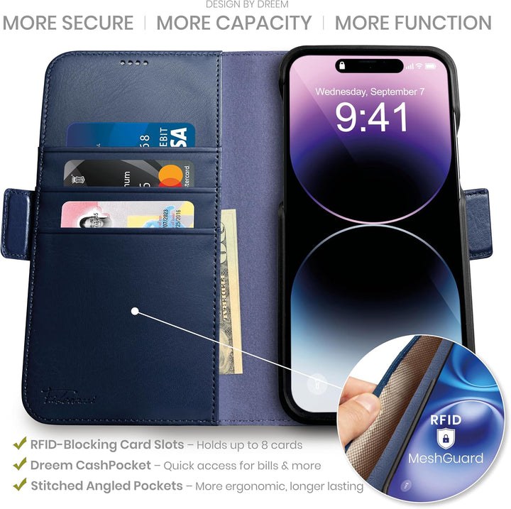 Dreem Fibonacci iPhone 14 Plus Brieftaschen-Etui / 2-in-1 stossfestes Etui und abnehmbares Folio aus