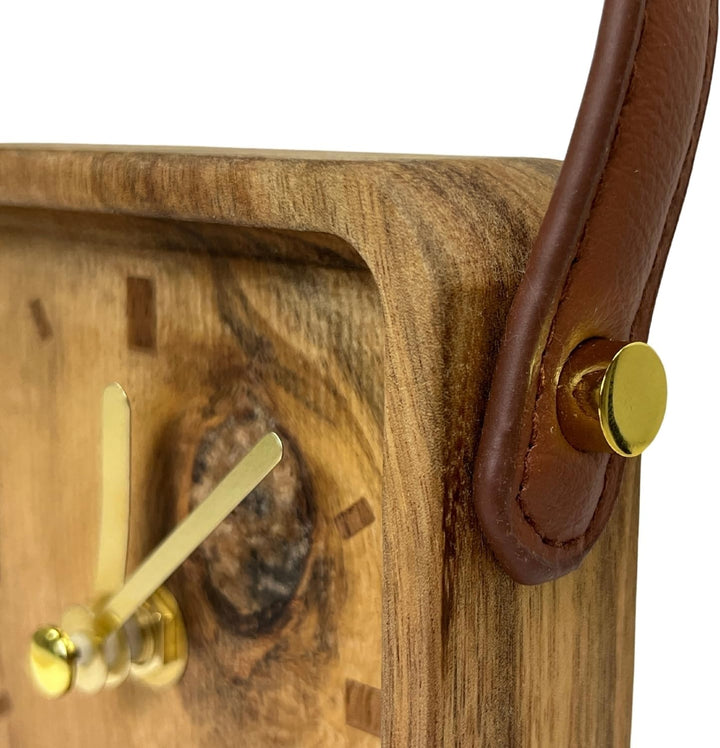 Holz Uhr mit Kunstleder-Gurt und 11cm Höhe