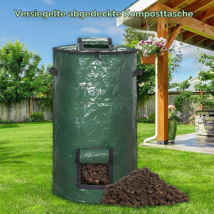 mizikuu Stand up Komposter Garten, 120L Schnellkomposter mit Deckel und Kompost Entnahmefenster Gart