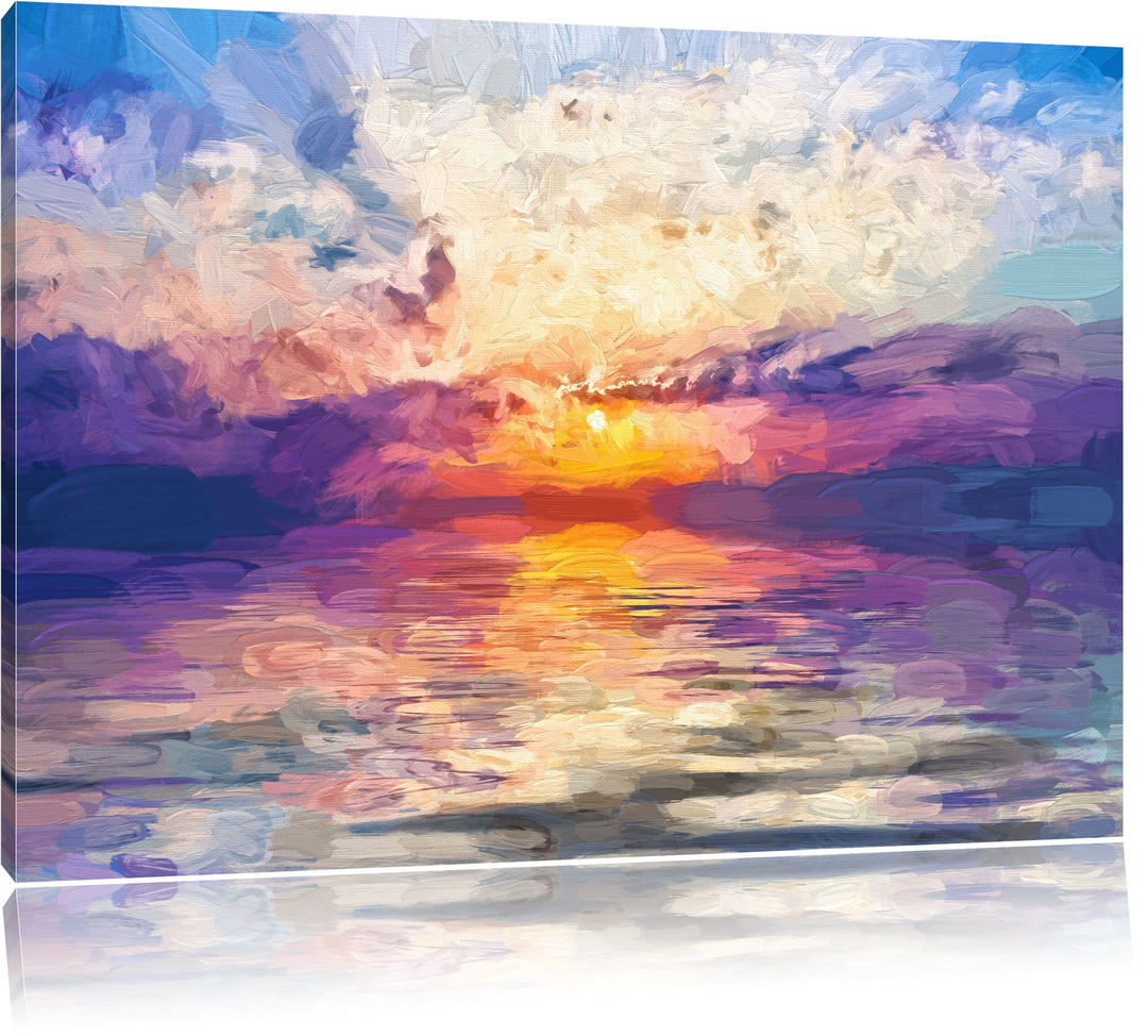 Pixxprint Sonnenaufgang im Meer / 100x70cm Leinwandbild bespannt auf Holzrahmen/Wandbild Kunstdruck