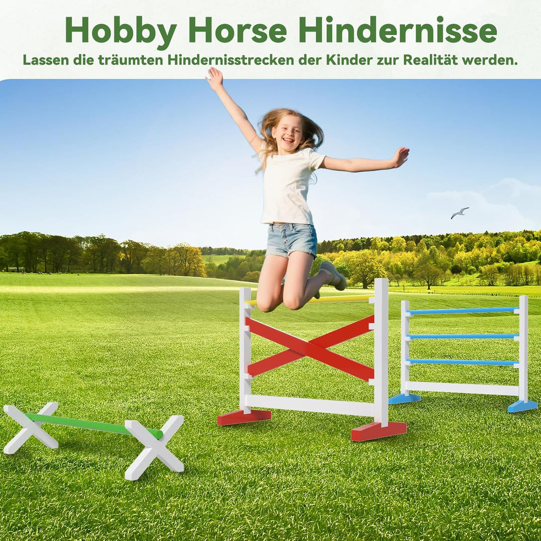Hobby Horse Hindernisse – Steckenpferd Parcours mit 2 Sprüngen, 1 Hürde, höhenverstellbar, ideal für