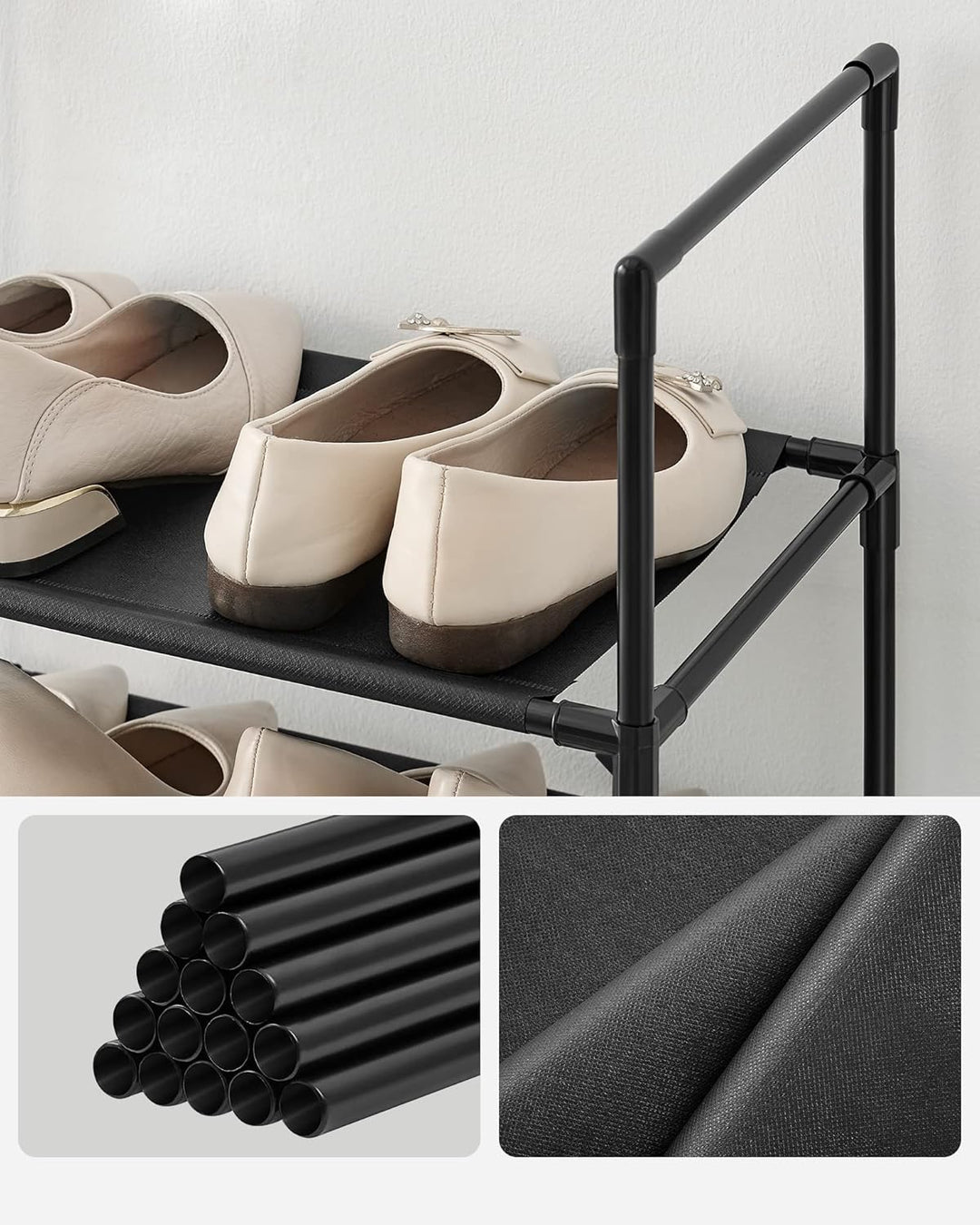 SONGMICS Schuhregal,10 Ebenen, Schuhablage, Schuhaufbewahrung, schmal, 28 x 45 x 173 cm, Metallgeste