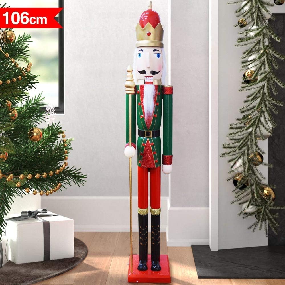 BAKAJI Riesiger hölzerner Nussknacker Soldat Weihnachtsnussknacker Höhe 106 cm Gemalte Kleider Bart