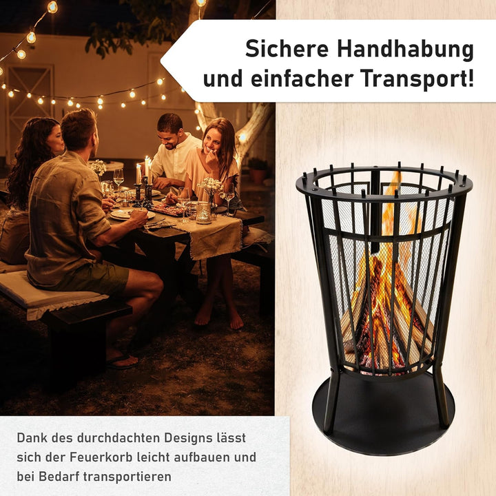 Lemodo Feuerkorb mit Grillgitter – Robuste Feuerstelle für Garten & Terrasse, Feuerkorb mit Funkensc