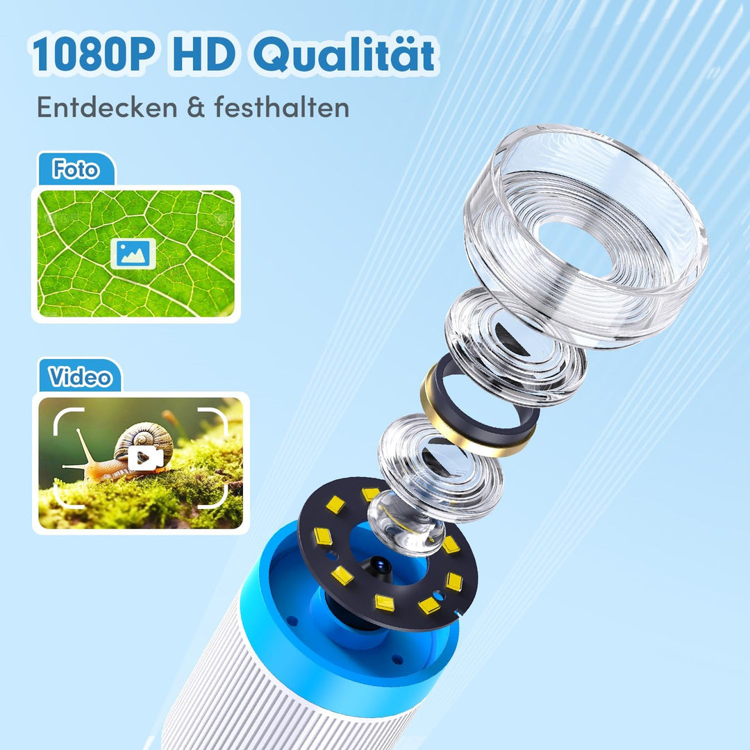 FINIBO Digitales Mikroskop für Kinder 1000X, 2,4″ Bildschirm, Kindermikroskop zum Lernen & Entdecken