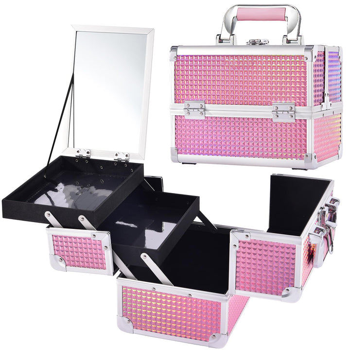 Kosmetikkoffer Schminkkoffer Leer Make up Koffer mit Spiegel Abschliessbare Beauty Case Nagelkoffer