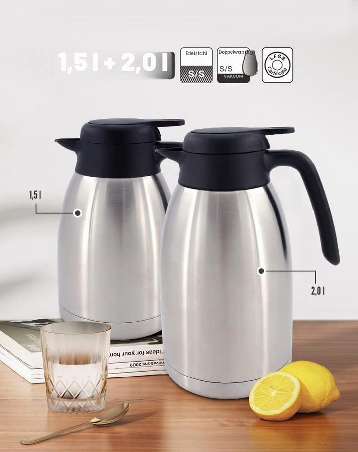 Isolierkanne 2 L – Thermoskanne aus doppelwandigem Edelstahl für bis zu 13 Tassen Kaffee oder Tee 20