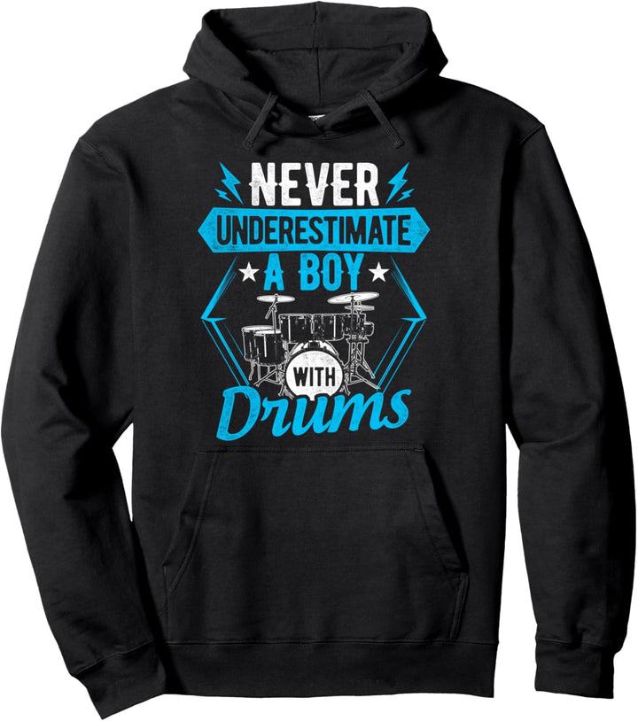 Unterschätze niemals einen Jungen mit Schlagzeug und Rockband Pullover Hoodie