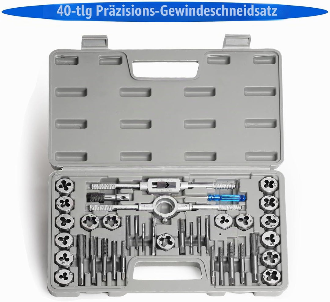 Sexyhot 40 tlg Gewindeschneider Set, Gewindebohrer und chneideisen Bohrer Set Metrische M3-M12, für