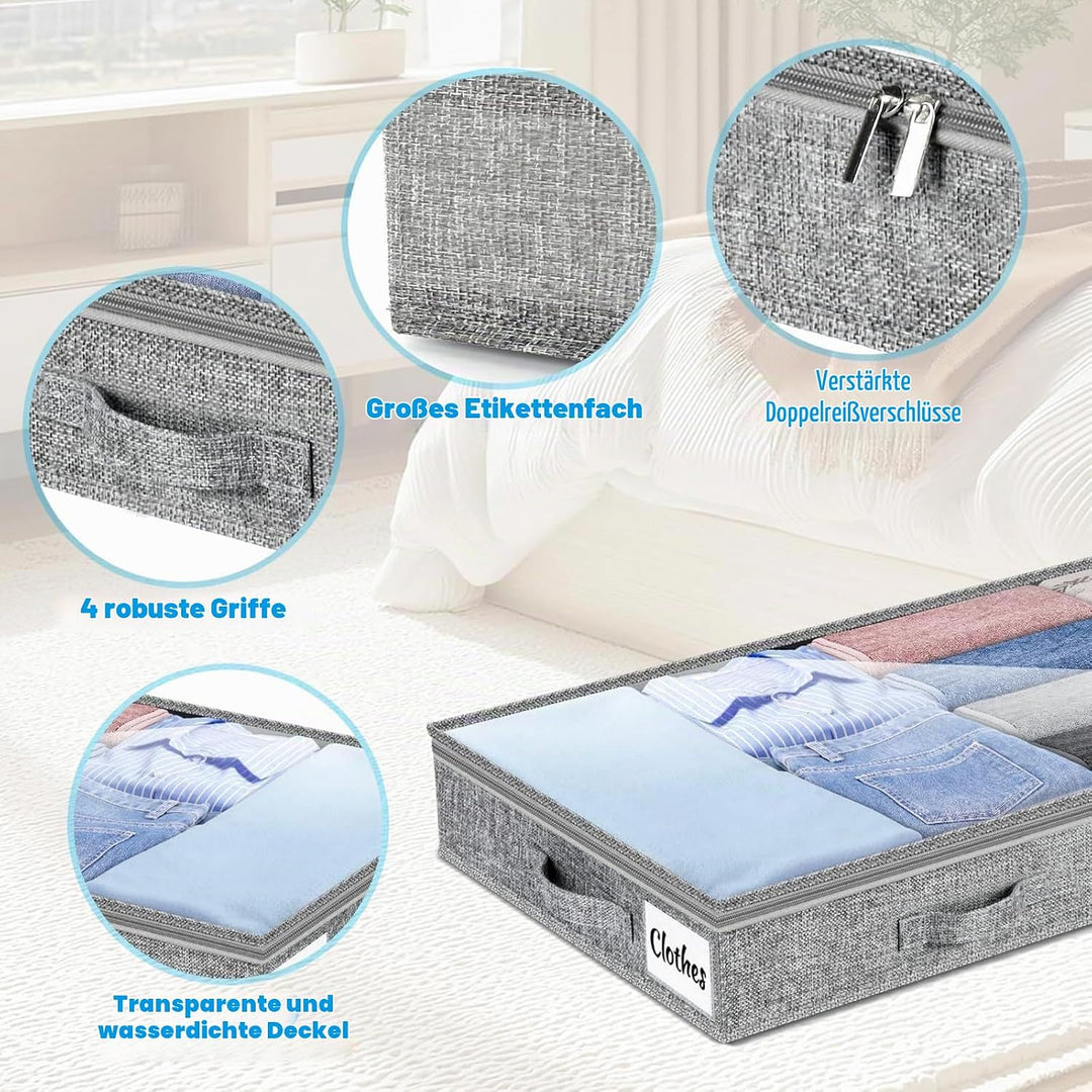 2 StüCk Unterbett Aufbewahrungsbox,Unterbettkommode Und Klarem Deckel,Aufbewahrungstaschen,Faltbarer