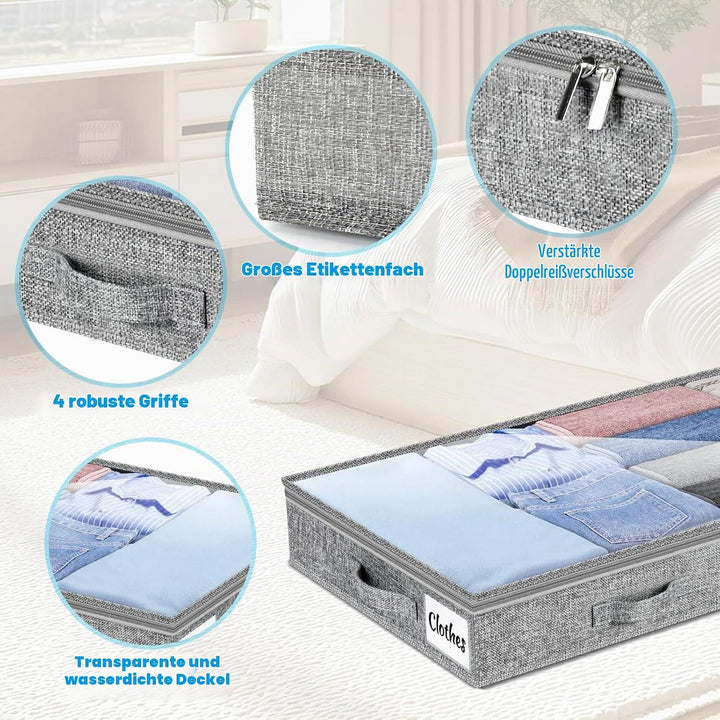 2 StüCk Unterbett Aufbewahrungsbox,Unterbettkommode Und Klarem Deckel,Aufbewahrungstaschen,Faltbarer
