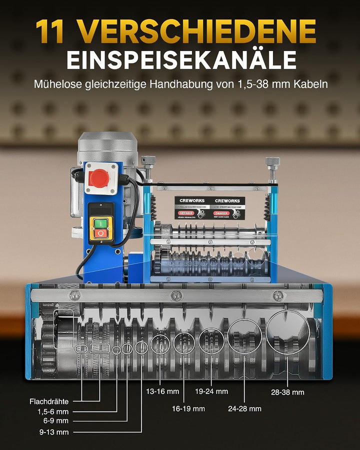 CREWORKS Elektrische Kabelabisoliermaschine 370W Kabelschälmaschine Abisoliermaschine Kabel Abisolie