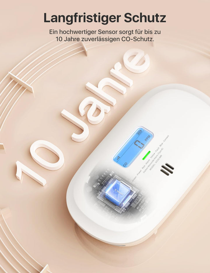 X-Sense Smart Kohlenmonoxid Melder, TÜV Rheinland Zertifiziert, mit Digitalanzeige, austauschbarer B