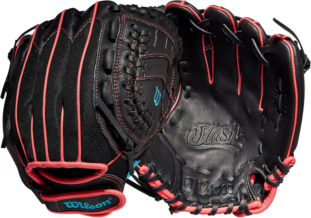 WILSON 2022 Flash Fastpitch Softball-Handschuh-Serie Rechte Hand Wurf 28 cm Schwarz/Pink/Tropisches
