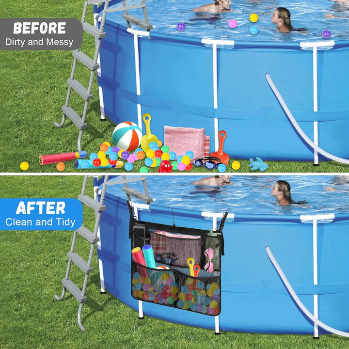 Pool Aufbewahrungstasche, verstellbare Pool Zubehör Organizer Netz mit 5 Netztaschen, Pool Aufbewahr